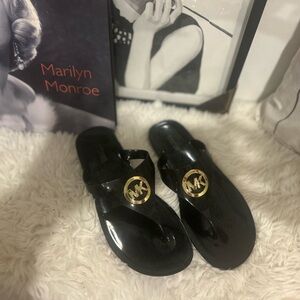 Michael Kors Black Sandals with Gold Logo